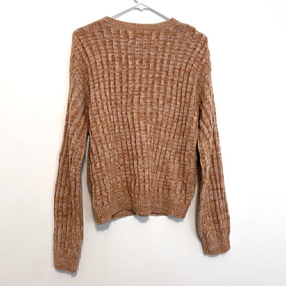 BLANK NYC BLANKNYC Heather Ribbed Crewneck Sweater Tan Brown White Marled Winter - Picture 12 of 14